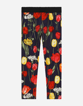 Interlock leggings with tulip print -  | Dolce & Gabbana