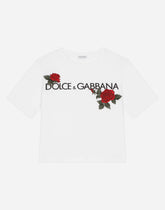 Jersey T-shirt with logo print and rose patch -  | Dolce &amp; Gabbana