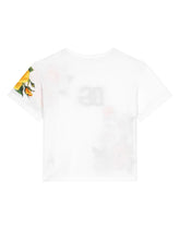 Jersey T-shirt with yellow rose print and DG logo -  | Dolce &amp; Gabbana