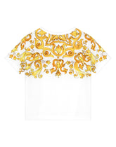 Jersey T-shirt with yellow majolica print and DG logo -  | Dolce &amp; Gabbana