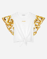Jersey T-shirt with yellow majolica print and Dolce&amp;Gabbana logo -  | Dolce &amp; Gabbana
