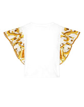 Jersey T-shirt with yellow majolica print and Dolce&amp;Gabbana logo -  | Dolce &amp; Gabbana