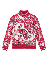 Zip-up jersey sweatshirt with majolica print -  | Dolce & Gabbana
