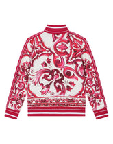 Zip-up jersey sweatshirt with majolica print -  | Dolce & Gabbana