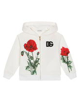 Jersey hoodie with poppy print -  | Dolce & Gabbana