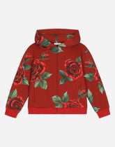 Jersey hoodie with rose print -  | Dolce &amp; Gabbana