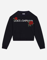 Round-neck sweatshirt with logo print and rose patch -  | Dolce &amp; Gabbana