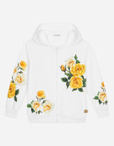 Zip-up hoodie with yellow rose print -  | Dolce &amp; Gabbana