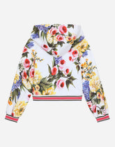 Zip-up jersey hoodie with garden print and DG logo -  | Dolce & Gabbana