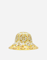 Poplin bucket hat with yellow majolica print -  | Dolce &amp; Gabbana