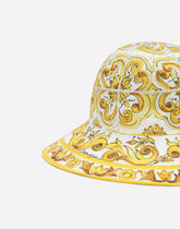 Poplin bucket hat with yellow majolica print -  | Dolce &amp; Gabbana