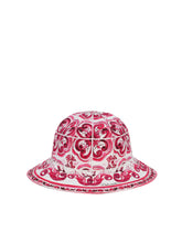 Poplin bucket hat with yellow majolica print -  | Dolce & Gabbana