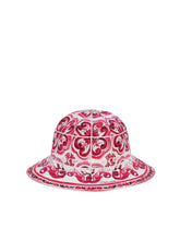 Poplin bucket hat with yellow majolica print -  | Dolce &amp; Gabbana