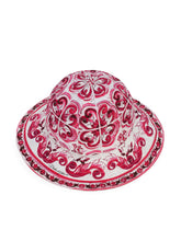 Poplin bucket hat with yellow majolica print -  | Dolce &amp; Gabbana