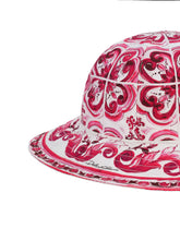 Poplin bucket hat with yellow majolica print -  | Dolce &amp; Gabbana