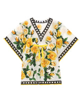 Batiste caftan with yellow rose print -  | Dolce & Gabbana