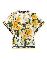 Batiste caftan with yellow rose print -  | Dolce & Gabbana