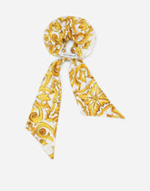 Poplin scrunchie with yellow majolica print -  | Dolce &amp; Gabbana