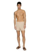 Stretch silk shorts with logo label -  | Dolce & Gabbana
