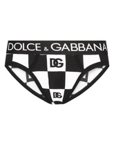 Damier-print jersey mid-rise briefs with DG logo -  | Dolce & Gabbana