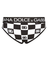 Damier-print jersey mid-rise briefs with DG logo -  | Dolce & Gabbana