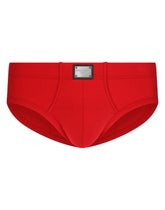 Two-way-stretch cotton mid-rise briefs with logo tag -  | Dolce & Gabbana