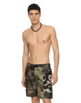 Mid-length swim trunks with camouflage patchwork design -  | Dolce & Gabbana