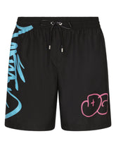 Mid-length swim trunks with spray-paint DG print -  | Dolce &amp; Gabbana