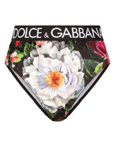 High-waisted satin briefs with pictorial floral print -  | Dolce & Gabbana