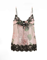 Chiffon and lace lingerie top with rose print -  | Dolce &amp; Gabbana