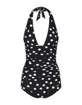 Polka-dot print one-piece swimsuit with plunging neckline -  | Dolce &amp; Gabbana