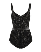 Lace lingerie bodysuit with branded elastic -  | Dolce & Gabbana