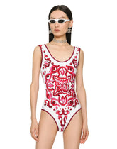 Majolica-print racing swimsuit -  | Dolce & Gabbana