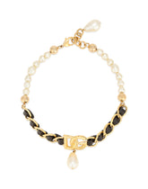 Choker with DG logo, pearl pendant and leather details -  | Dolce & Gabbana