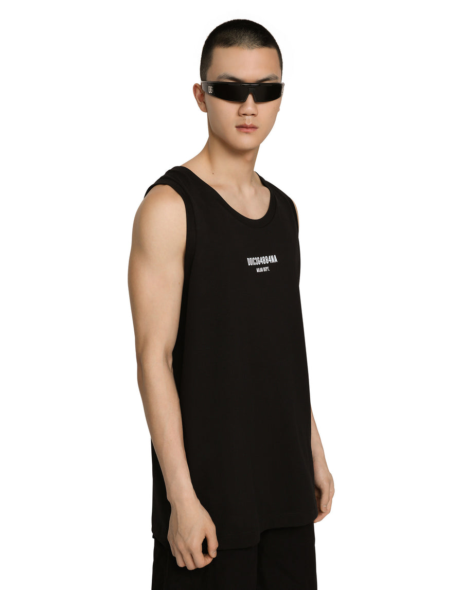 Printed cotton jersey singlet with DGVIB3 patch