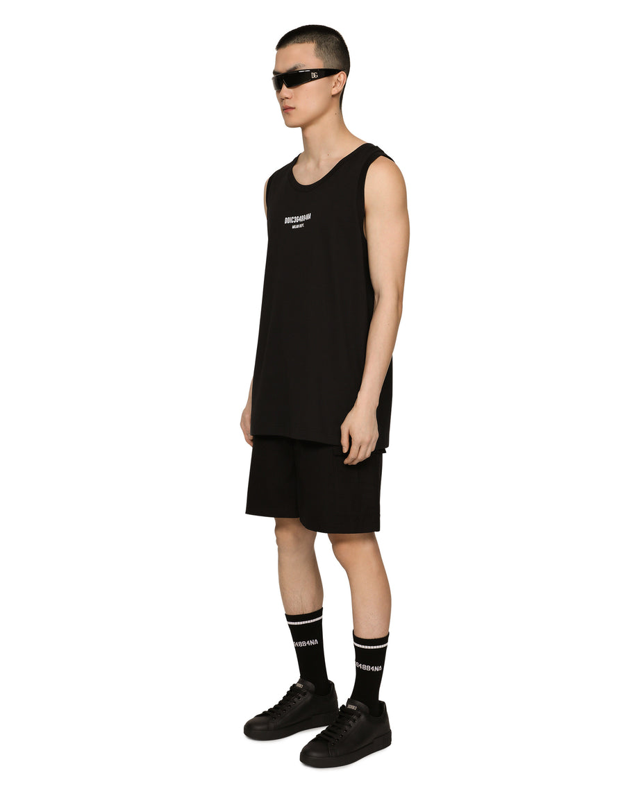 Printed cotton jersey singlet with DGVIB3 patch