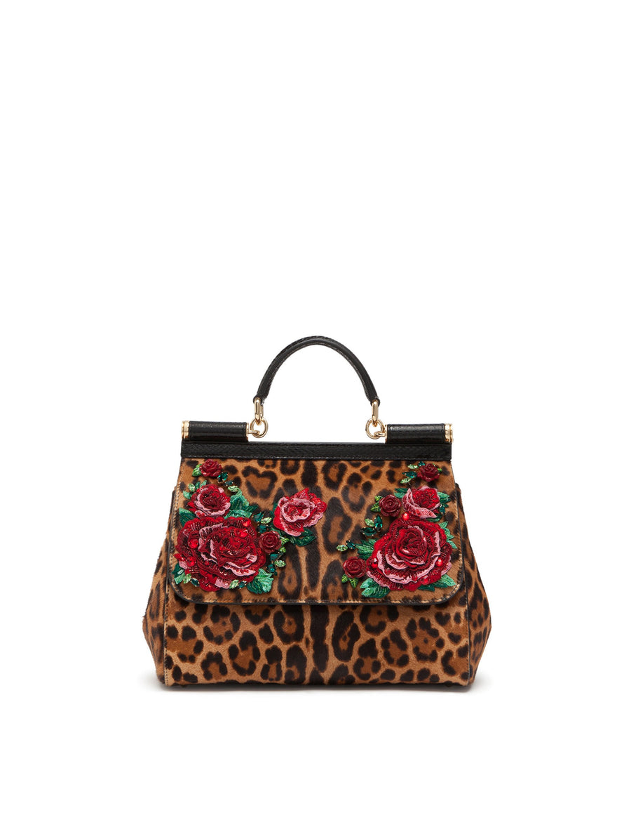 LARGE SICILY BAG IN EMBROIDERED LEOPARD-PRINT PONY HAIR