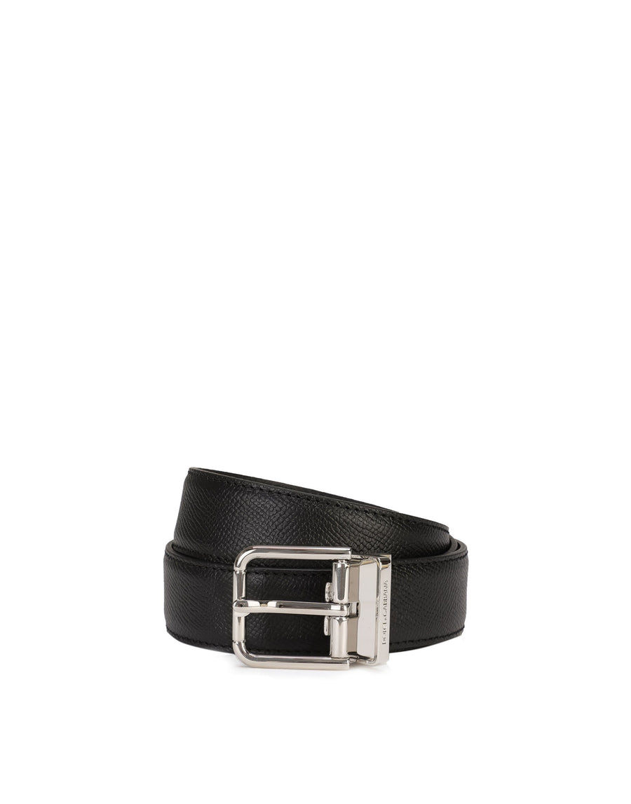 Solid-coloured hammered leather belt