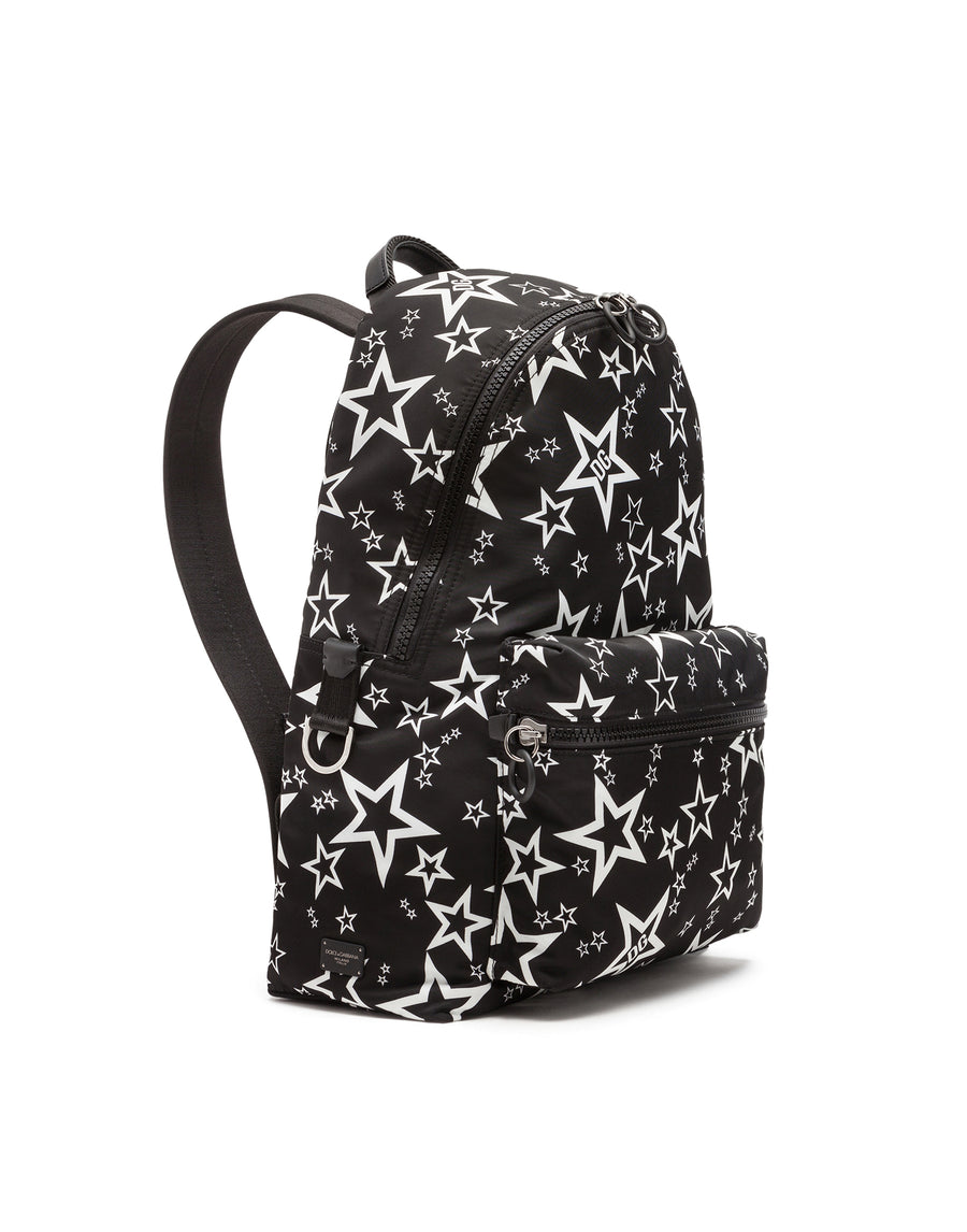 Backpack with zipper and stars print