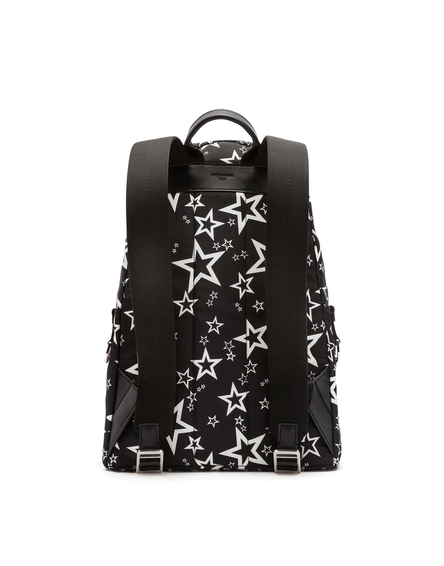 Backpack with zipper and stars print