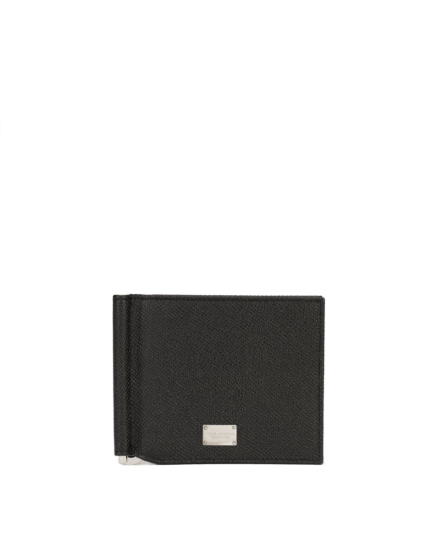 Card holder in solid-coloured printed leather