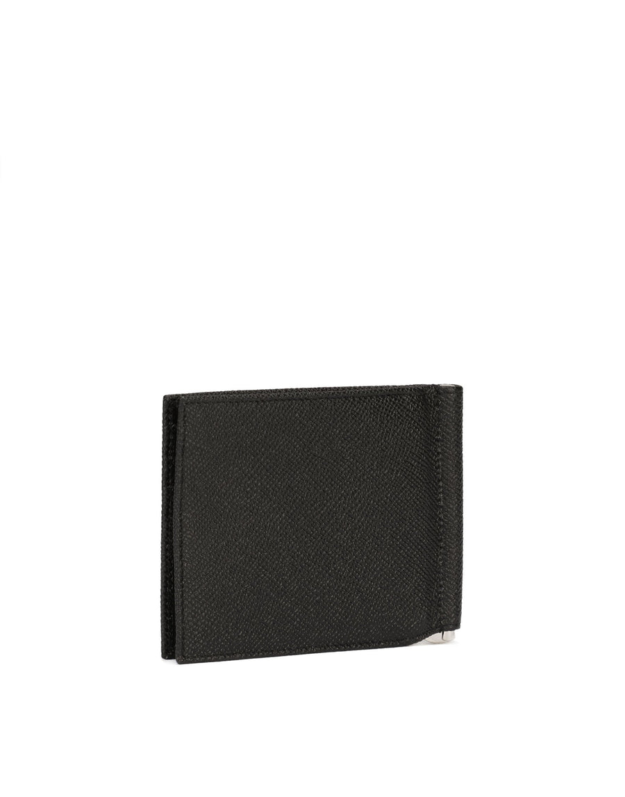 Card holder in solid-coloured printed leather