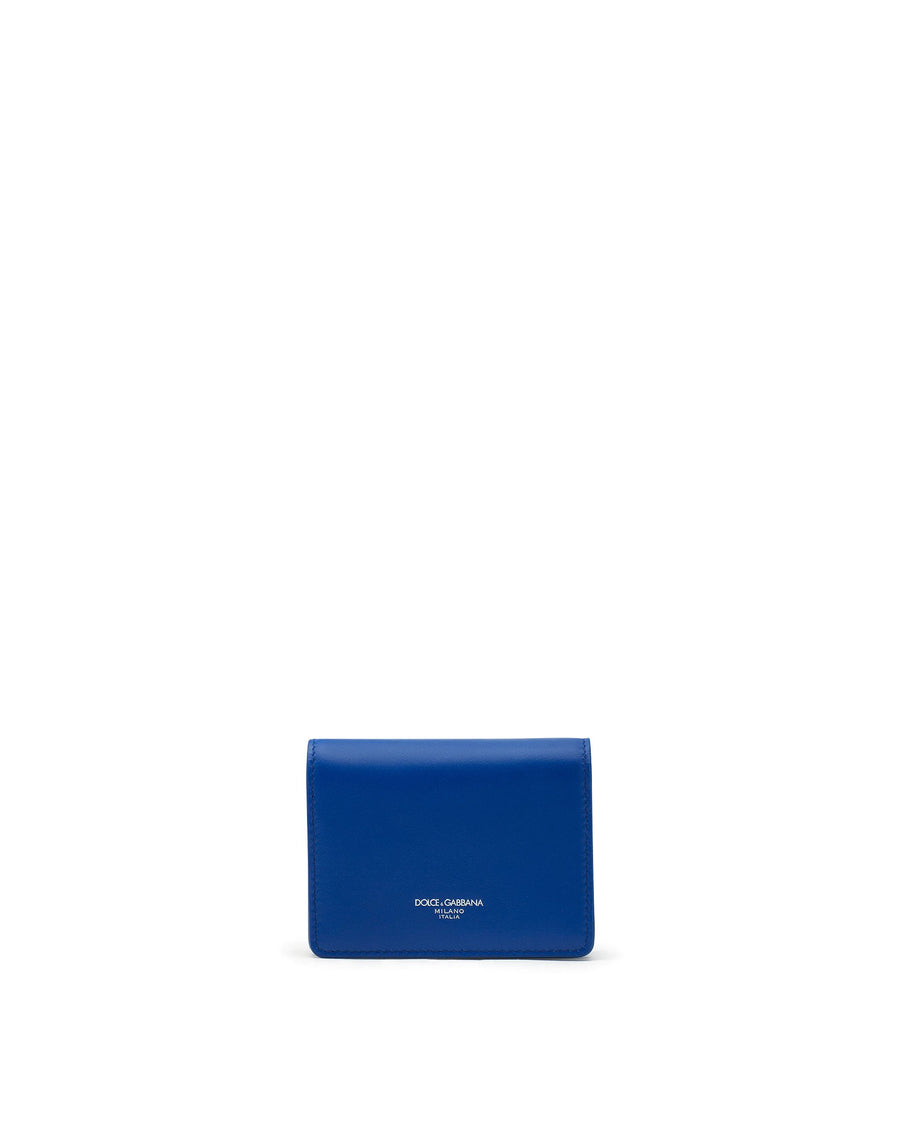 Wallet with shoulder strap in calf leather with heat-pressed logo