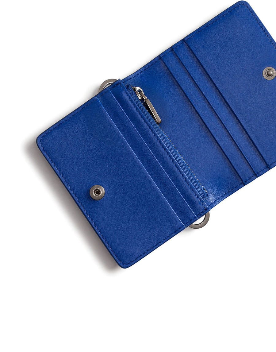 Wallet with shoulder strap in calf leather with heat-pressed logo