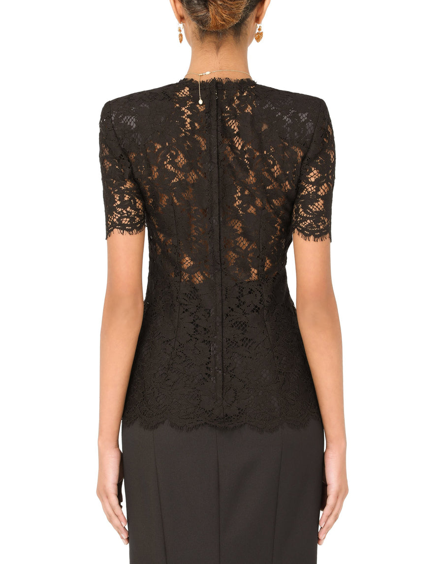 Short-sleeved cami top in cordonetto lace