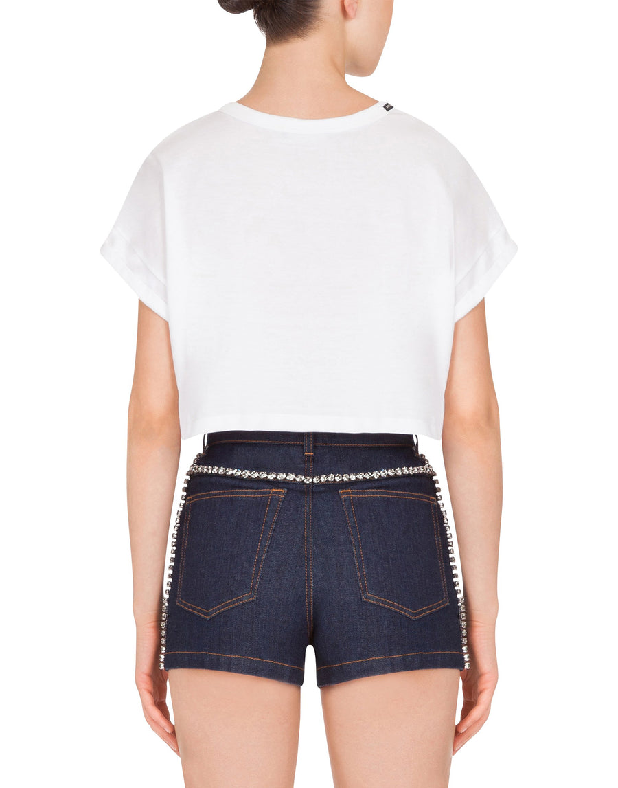 Asymmetric crop t-shirt in jersey