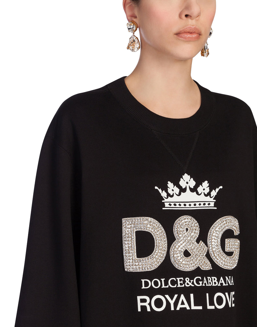 Oversized sweatshirt with crown and rhinestone