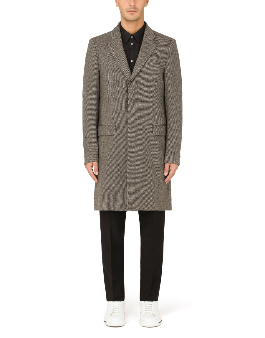 Dolce & Gabbana Coat With Lapels In Nylon And Solid-Coloured Wool