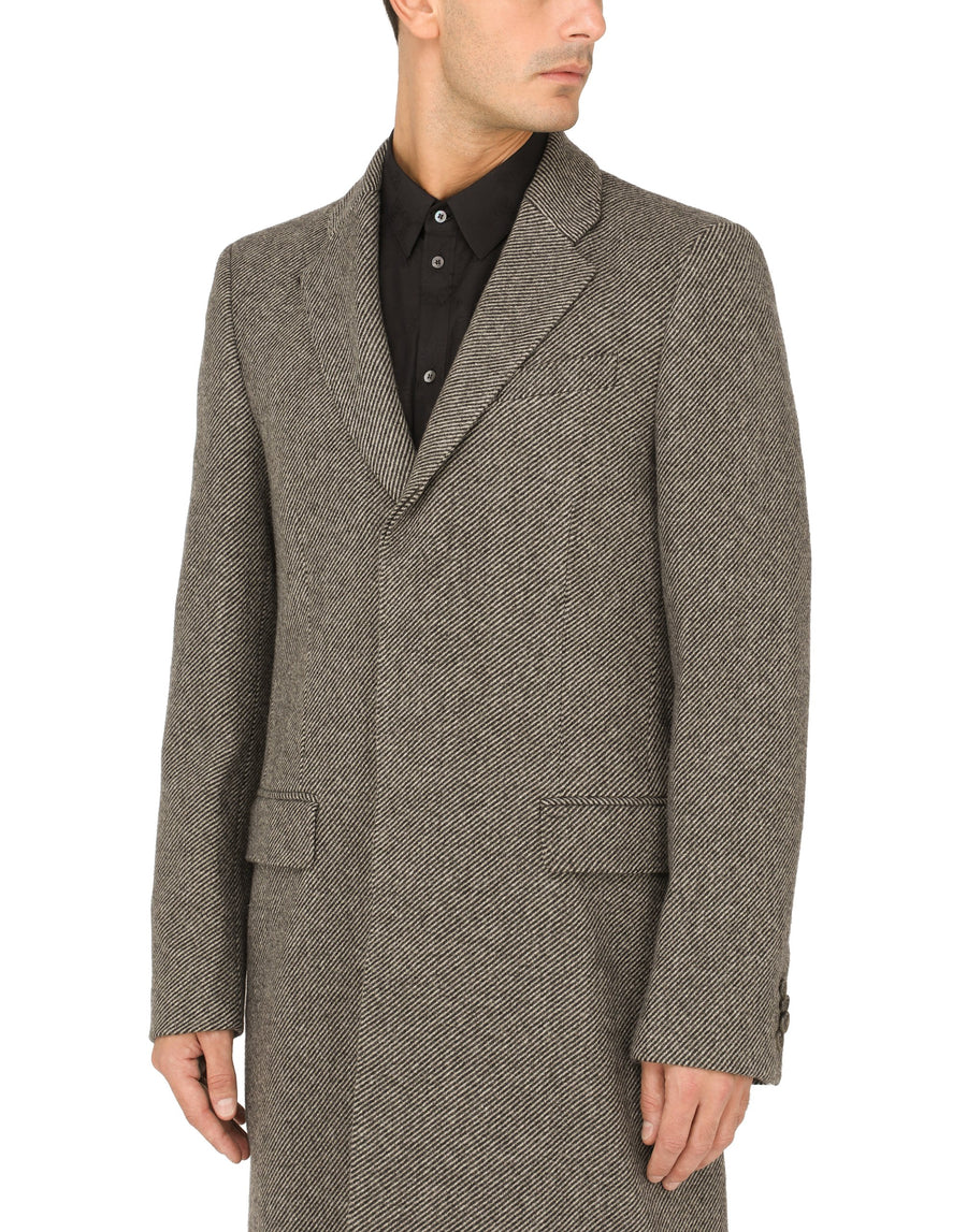 Dolce & Gabbana Coat With Lapels In Nylon And Solid-Coloured Wool