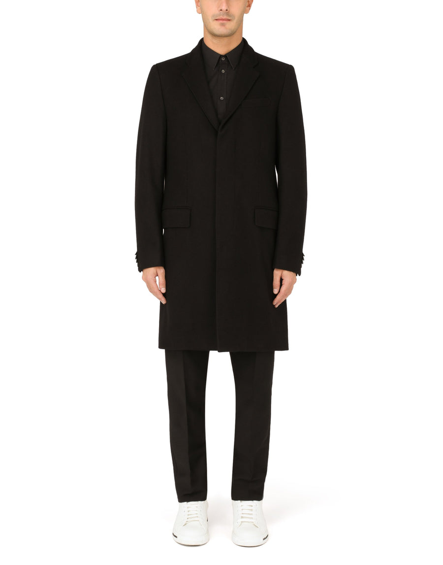 Dolce & Gabbana Coat With Lapels In Nylon And Solid-Coloured Wool